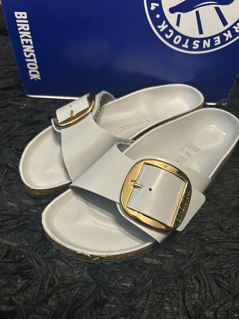 BIRKENSTOCK Madrid gray leather gold buckle sandals slippers shoes eur 39 new